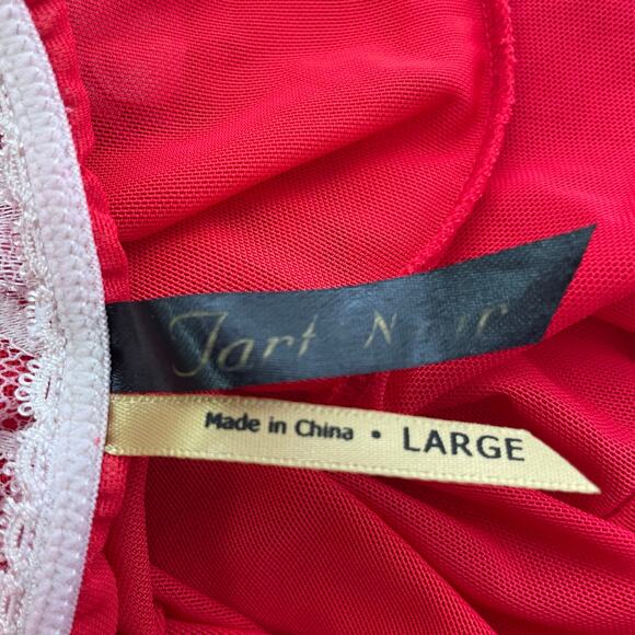 Tart Noir Feminine Sheer Babydoll Lingerie Red Sz L Pink Dainty Bow Adjustable - Picture 3 of 8